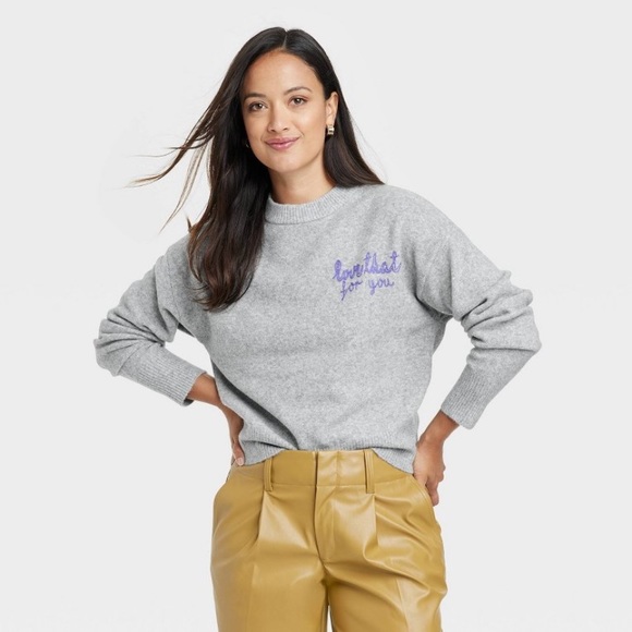 a new day | Sweaters | Target Womens Crewneck Love That For You Sweater  Heather Grey | Poshmark